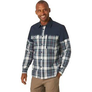 Wrangler Men' Plaid ATG Overlay Flannel Button-Down Shirt Sapphire Long Sleeve